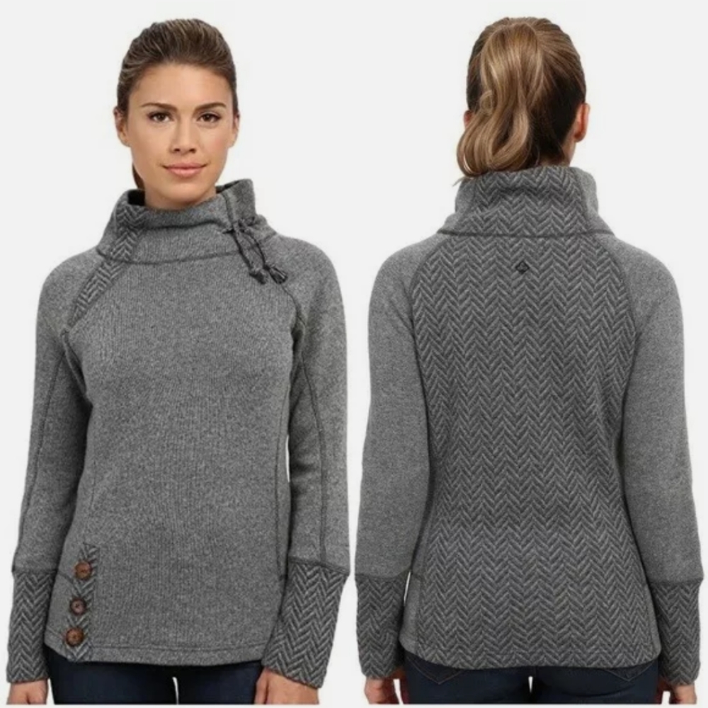 Prana Lucia Gray Wool Pullover Sweater Quick Dry Buttons sz M